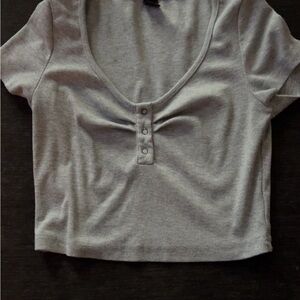 SHEIN Light Gray Ribbed Short Sleeve Top